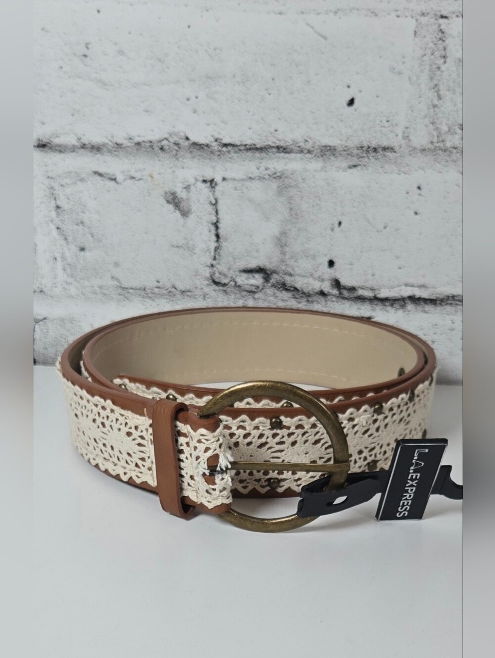 LA Express Lace Overlay Studded Belt Boho Cottagecore Size Large